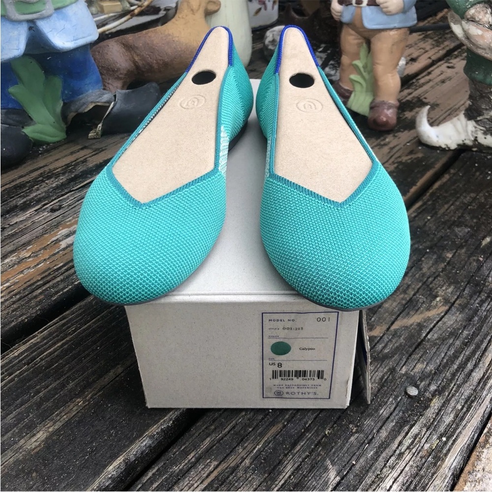 Rothys Calypso Aqua Turquoise Flats Sz 8 Round Toe Blue Slip On Shoes Vegan NIB